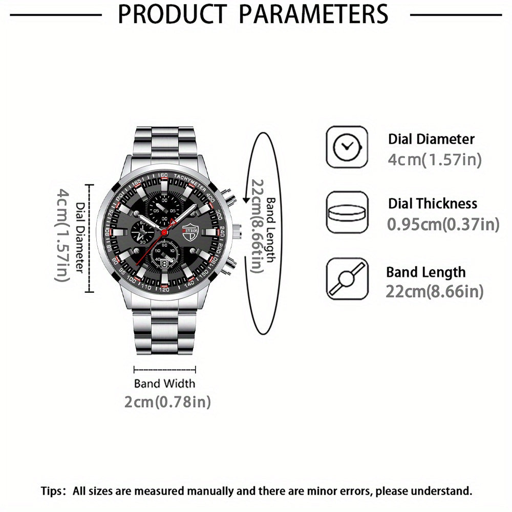 Set of 3 Men's Quartz Watches Stainless Steel Band Analog Calendar Wristwatches for Business and Gifting