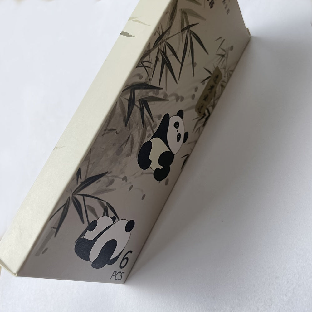 6 Retro Panda Gel Pens 0.5mm Retractable Black Ink Office School Supplies