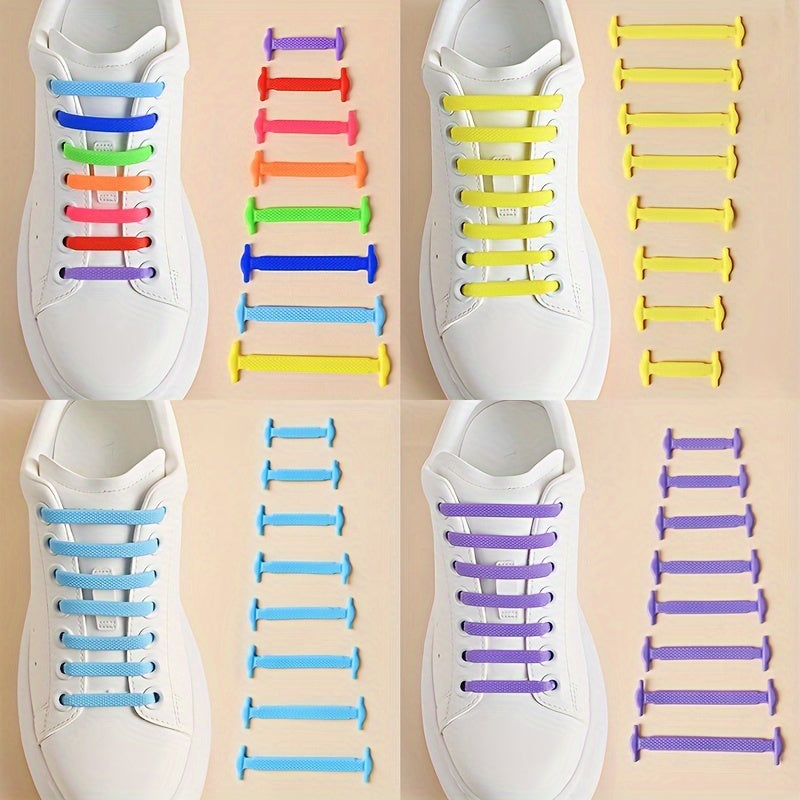 Unisex elastik silikonsiz oyoq kiyimlari uchun shnurlar, sneakers va skate poyabzali uchun, 16 dona