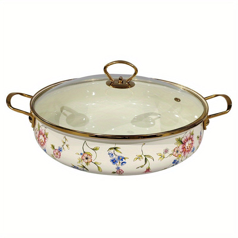 Enamel Seafood Pot 29.97cm with Glass Lid for Soups Stews and Hot Pots