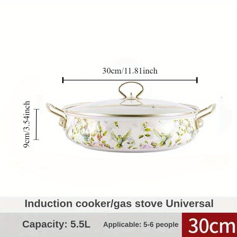 Enamel Seafood Pot 29.97cm with Glass Lid for Soups Stews and Hot Pots