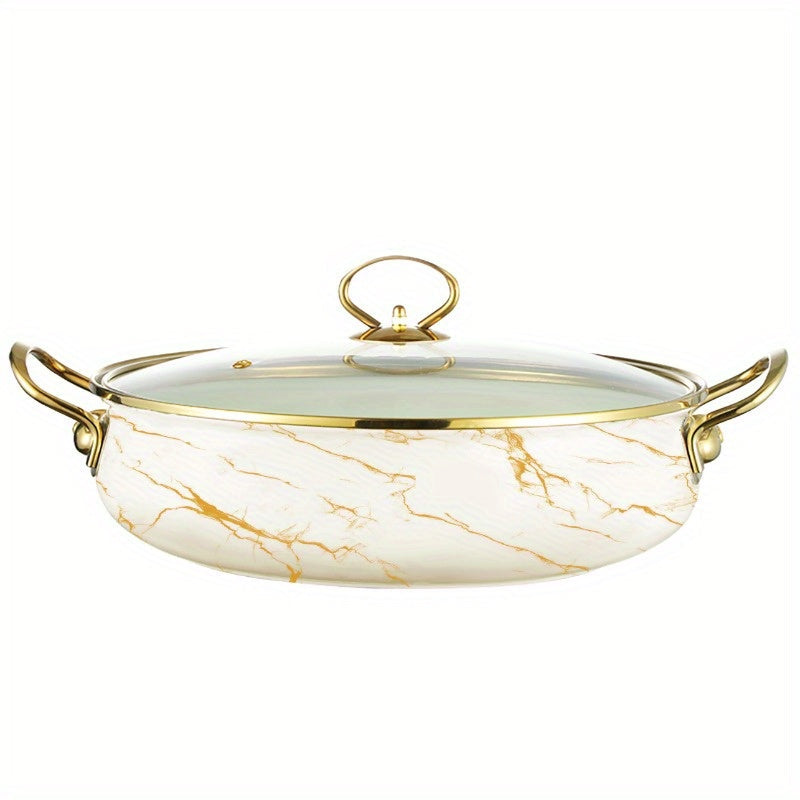Enamel Seafood Pot 29.97cm with Glass Lid for Soups Stews and Hot Pots
