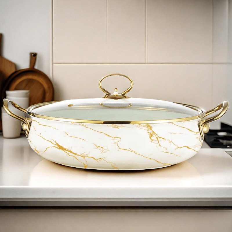 Enamel Seafood Pot 29.97cm with Glass Lid for Soups Stews and Hot Pots