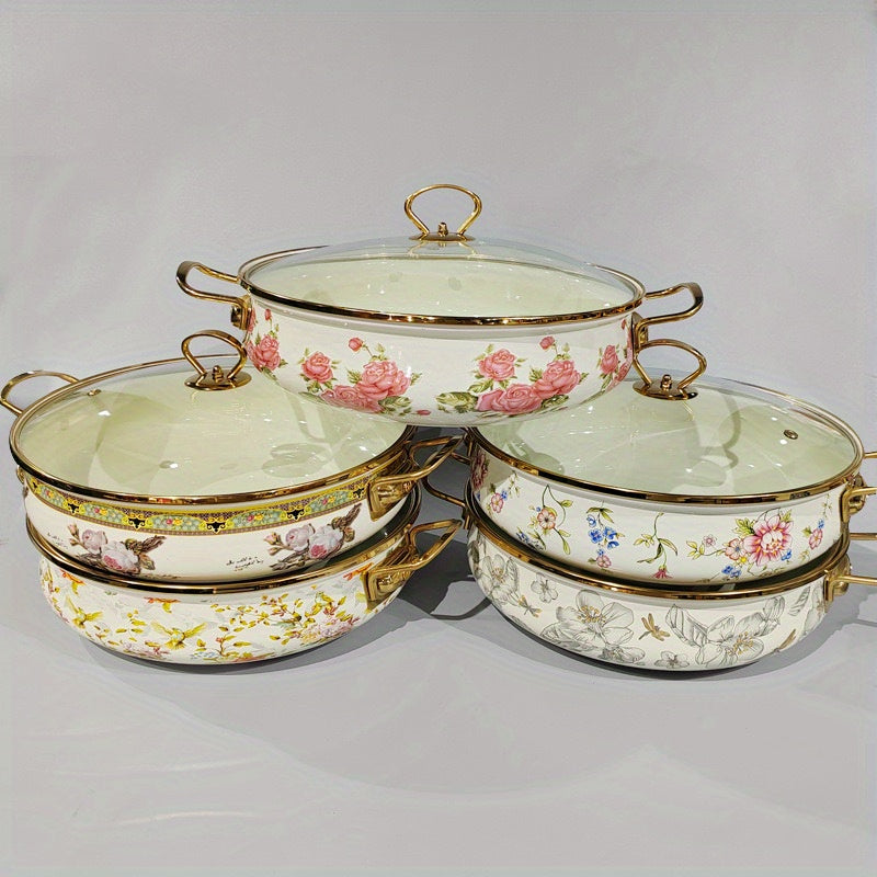 Enamel Seafood Pot 29.97cm with Glass Lid for Soups Stews and Hot Pots