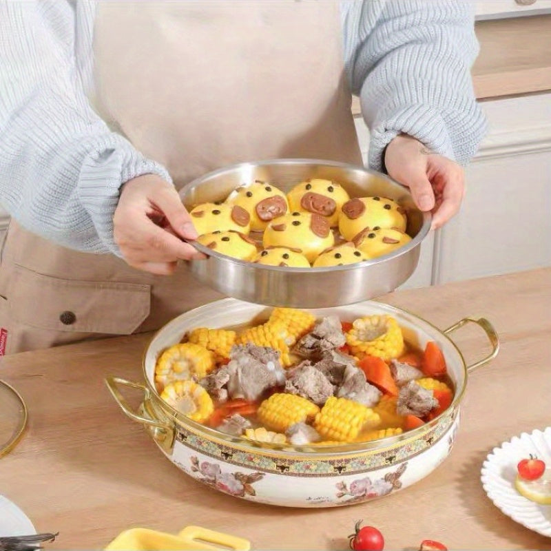 Enamel Seafood Pot 29.97cm with Glass Lid for Soups Stews and Hot Pots