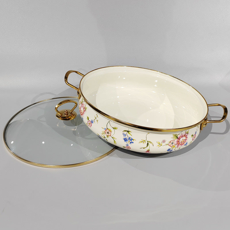 Enamel Seafood Pot 29.97cm with Glass Lid for Soups Stews and Hot Pots
