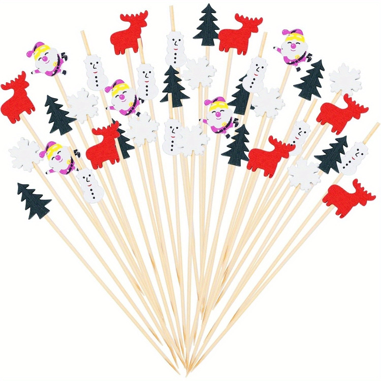 Christmas Cocktail Picks 50 Count with Santa Claus Snowman Tree Elk Toppers for Drinks and Appetizers