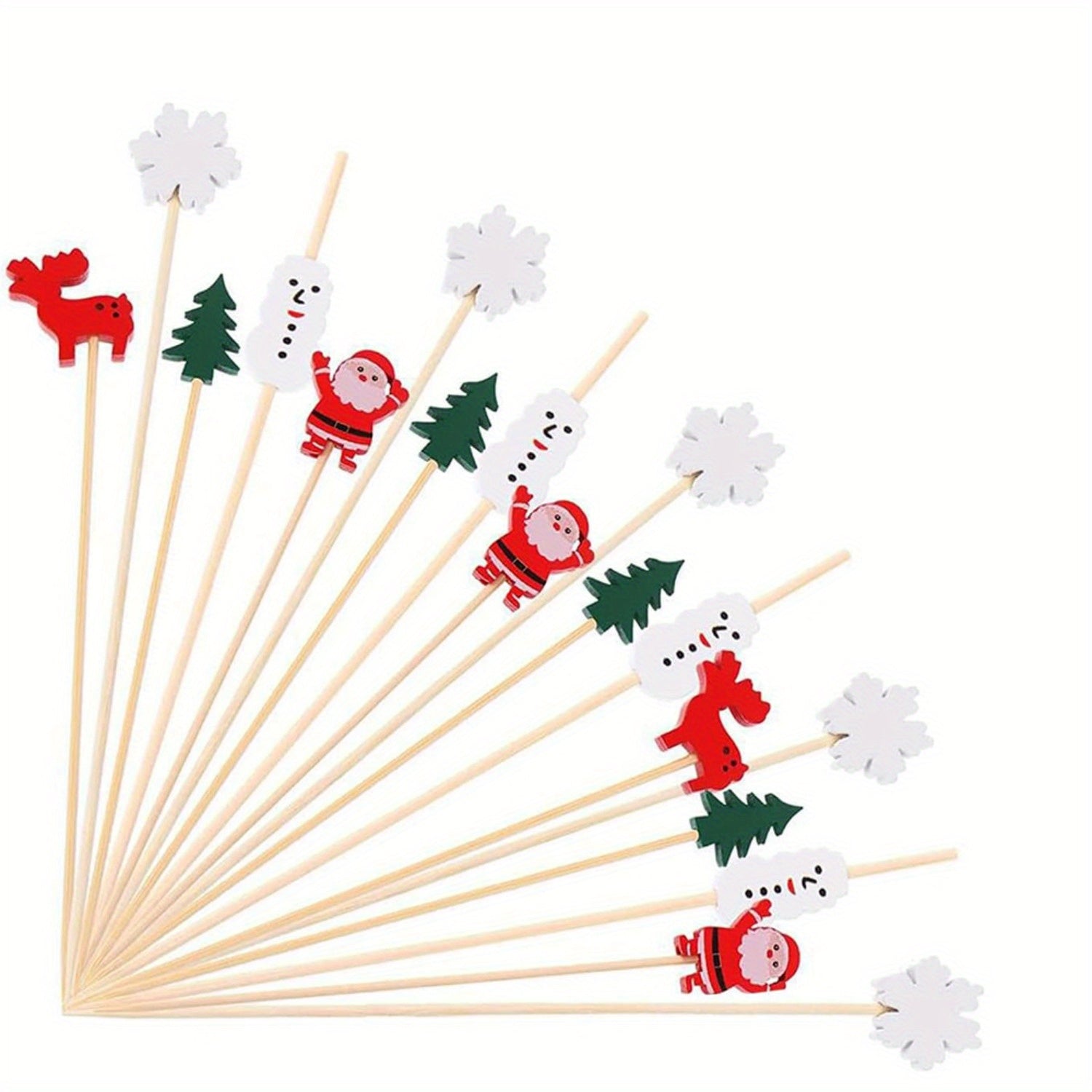 Christmas Cocktail Picks 50 Count with Santa Claus Snowman Tree Elk Toppers for Drinks and Appetizers