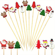 Christmas Cocktail Picks 50 Count with Santa Claus Snowman Tree Elk Toppers for Drinks and Appetizers