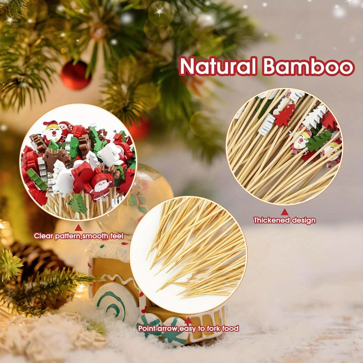 Christmas Cocktail Picks 50 Count with Santa Claus Snowman Tree Elk Toppers for Drinks and Appetizers