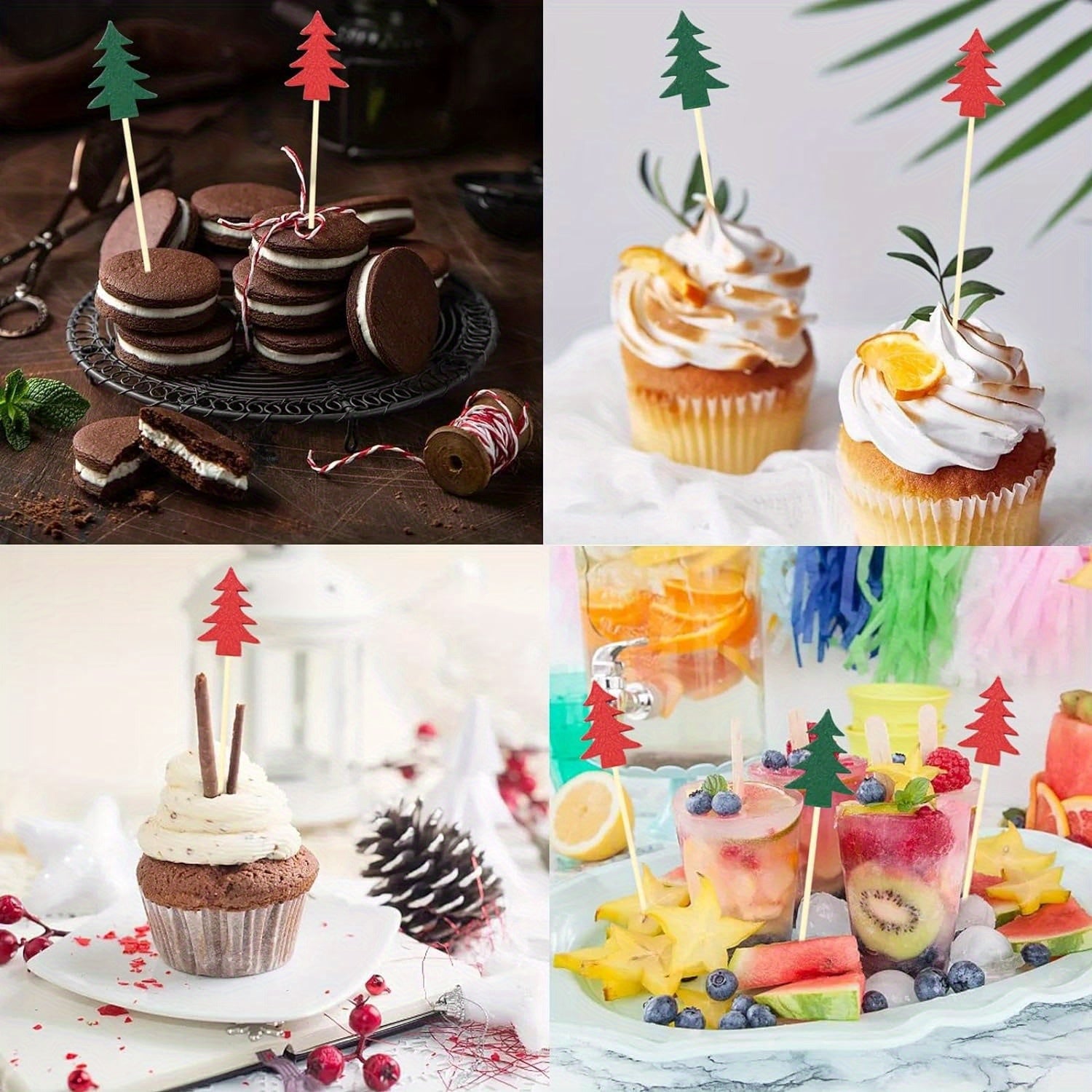 Festive Christmas Tree Bamboo Cocktail Picks for Holiday Parties and Appetizers