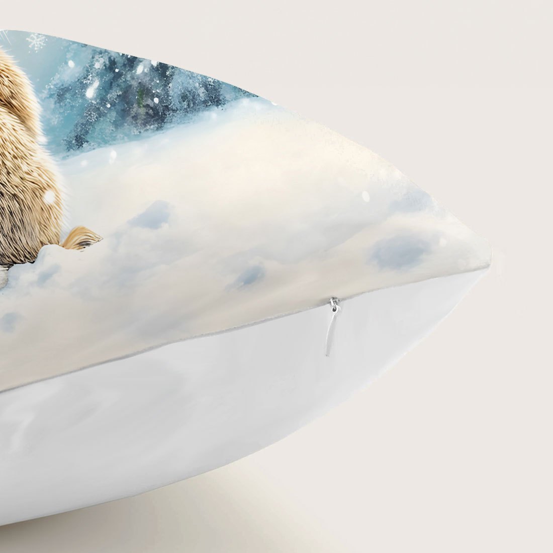 "Одинокие зимние сосны, снежный кролик, бархатная наволочка, 44,98x44,98 см, односторонняя печать, гипоаллергенный полиэстер, машинная стирка, застежка на молнии, современный стиль для домашнего уюта."