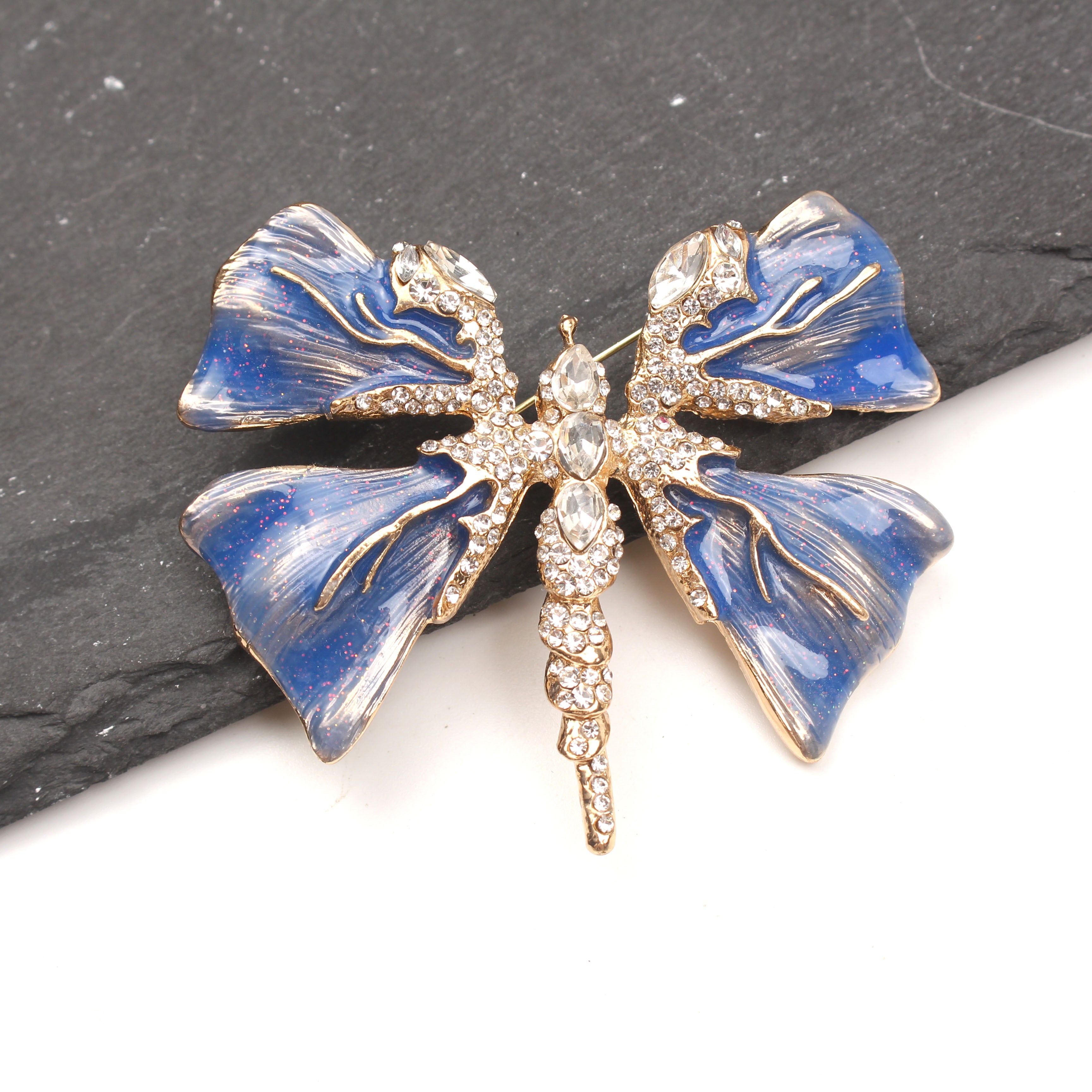 Enamel Dragonfly Brooch Rhinestone Fashion Pin for Clothing and Gifts
