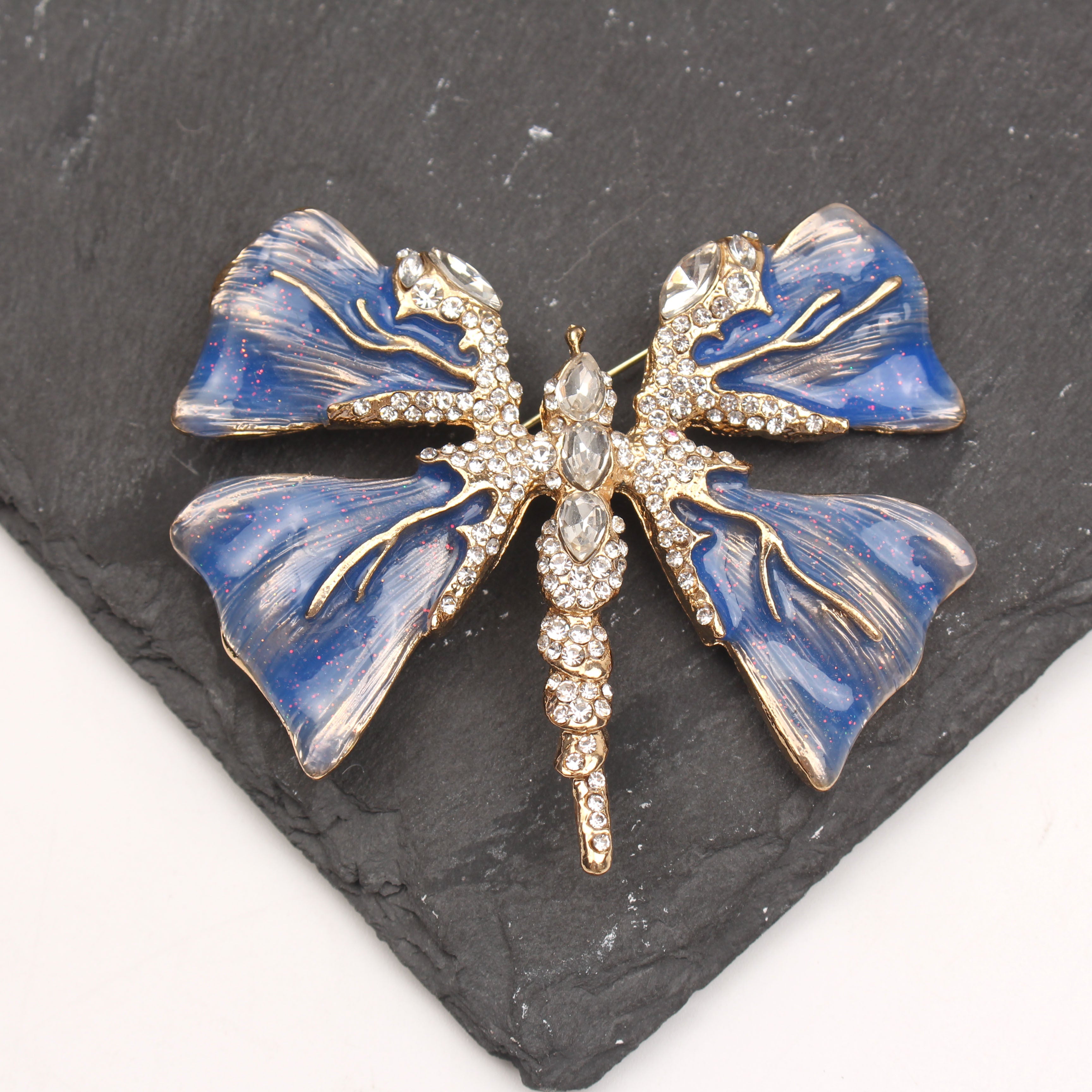 Enamel Dragonfly Brooch Rhinestone Fashion Pin for Clothing and Gifts
