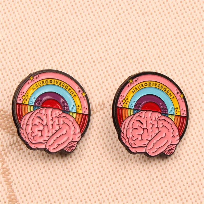 Colorful Brain Pin Brooch Set Autism Awareness Jewelry Gift for Friends 1/2 Pieces