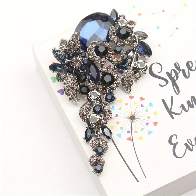 Long Tassel Floral Brooch with Rhinestones Enamel Flower Pin for Suit Jackets