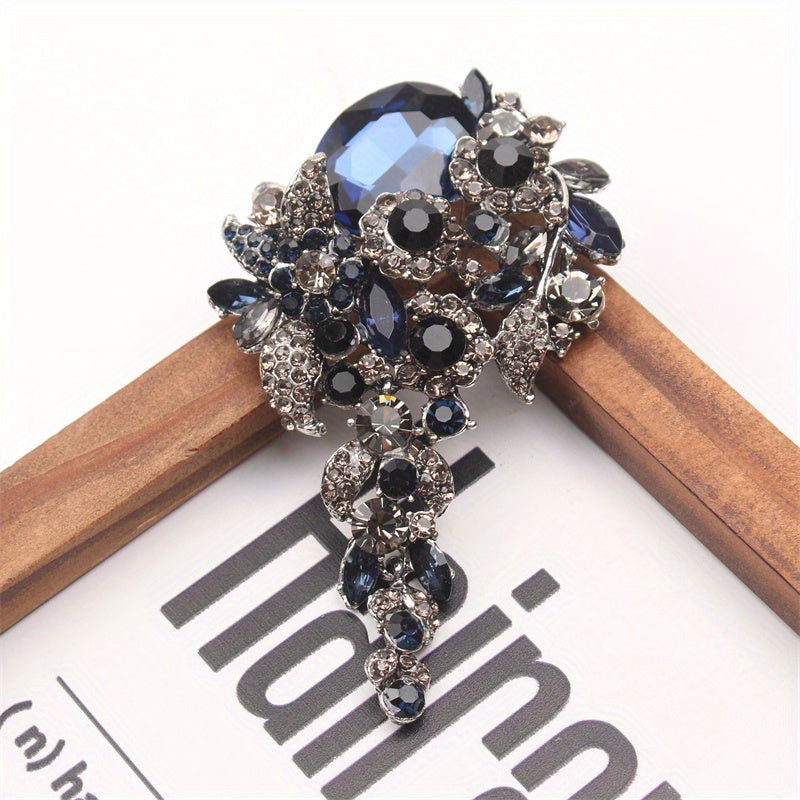 Noyob Uzoq Tasmali Gullar Brosh, Vintage Luxuriya Rhinestones, Emal Gul Pin, Yangicha Dizaynli Kostyum Jaket Aksessuari