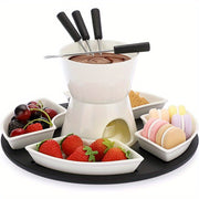 Set de fondue de cerámica para queso, chocolate, mantequilla y caramelo con 4 tenedores y platos