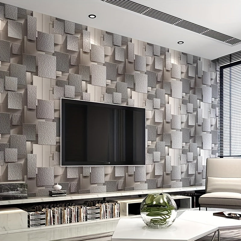 Self-Adhesive Vinyl Wallpaper Roll Geometric Square and Stripes Design for Bedroom Bathroom Cabinets