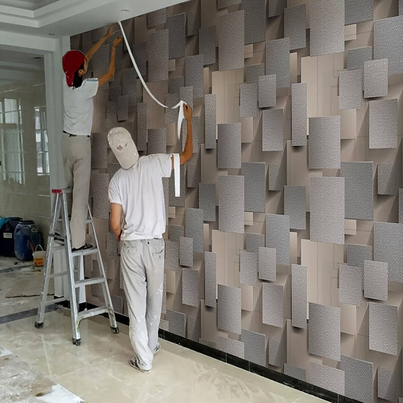 Self-Adhesive Vinyl Wallpaper Roll Geometric Square and Stripes Design for Bedroom Bathroom Cabinets