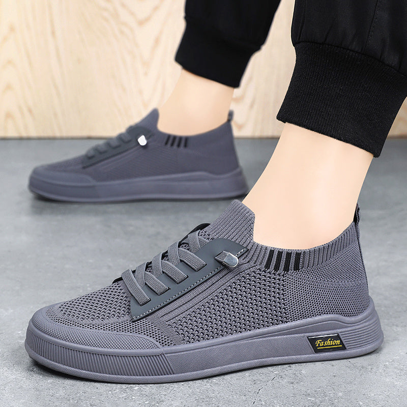 Men's Breathable Knit Sneakers for Outdoor Walking and Travel in Gray Green Beige Black