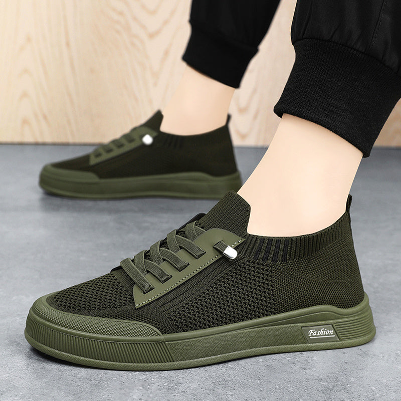 Men's Breathable Knit Sneakers for Outdoor Walking and Travel in Gray Green Beige Black