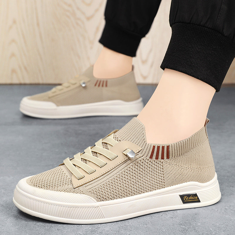 Men's Breathable Knit Sneakers for Outdoor Walking and Travel in Gray Green Beige Black