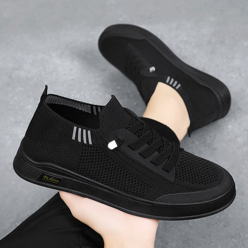 Men's Breathable Knit Sneakers for Outdoor Walking and Travel in Gray Green Beige Black