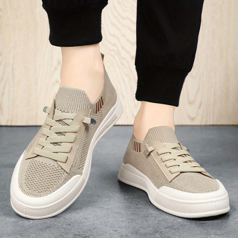 Men's Breathable Knit Sneakers for Outdoor Walking and Travel in Gray Green Beige Black