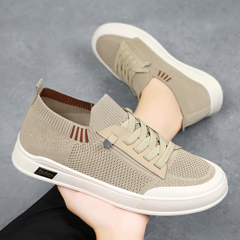 Men's Breathable Knit Sneakers for Outdoor Walking and Travel in Gray Green Beige Black