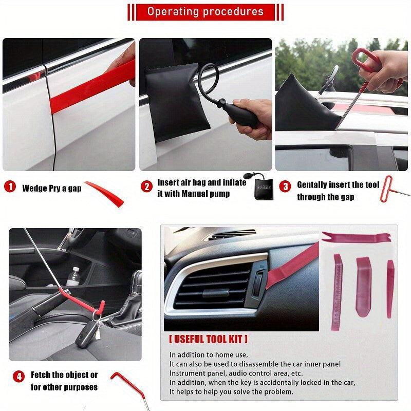 Auto Lockout Tools Kit for Vehicles with Inflatable Wedge and Long Reach