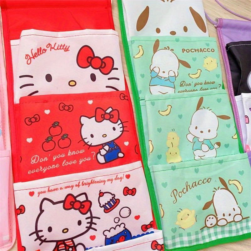 Kawaii Wall Hanging Storage Bag for Girls with Multiple Compartments Featuring Sanrio Characters