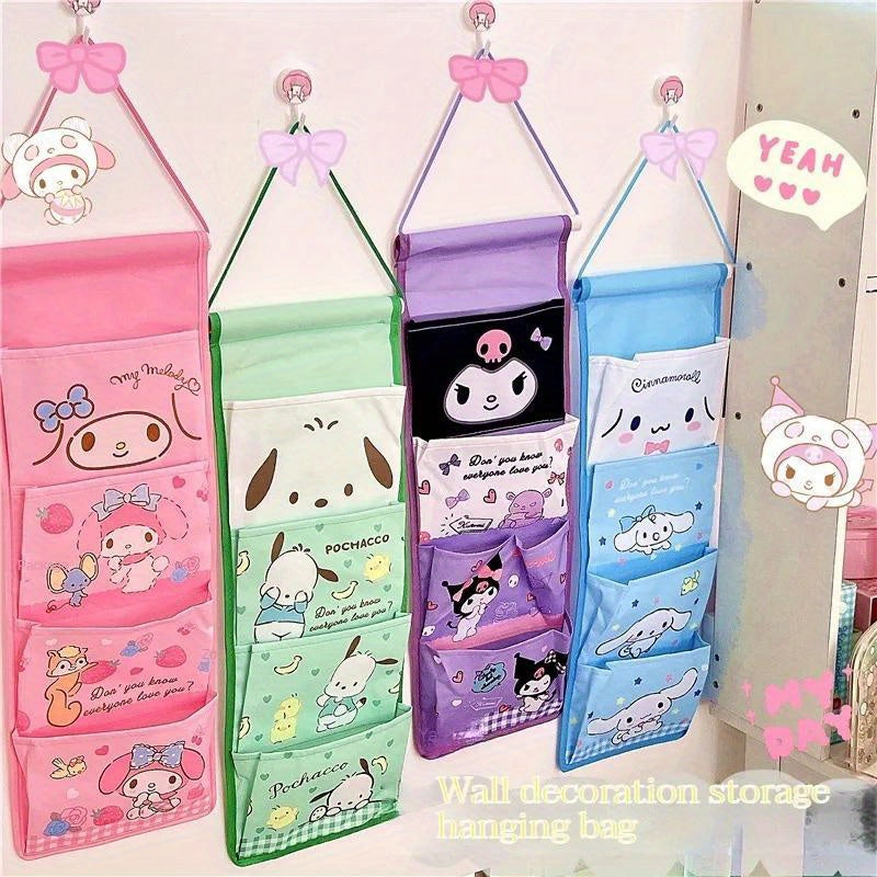 Kawaii Wall Hanging Storage Bag for Girls with Multiple Compartments Featuring Sanrio Characters