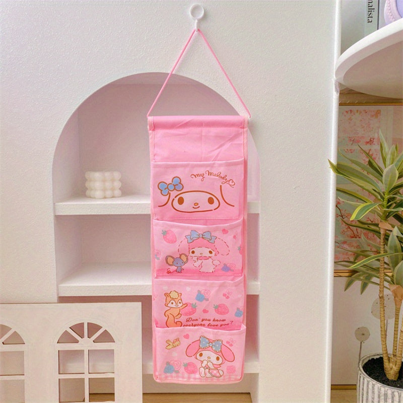 Kawaii Wall Hanging Storage Bag for Girls with Multiple Compartments Featuring Sanrio Characters