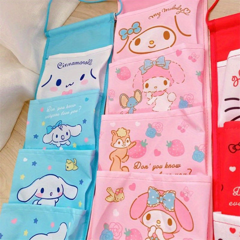 Kawaii Wall Hanging Storage Bag for Girls with Multiple Compartments Featuring Sanrio Characters