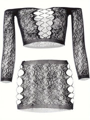 Women's Mesh Lingerie Set with Mini Skirt for Sexy and Attractive Look