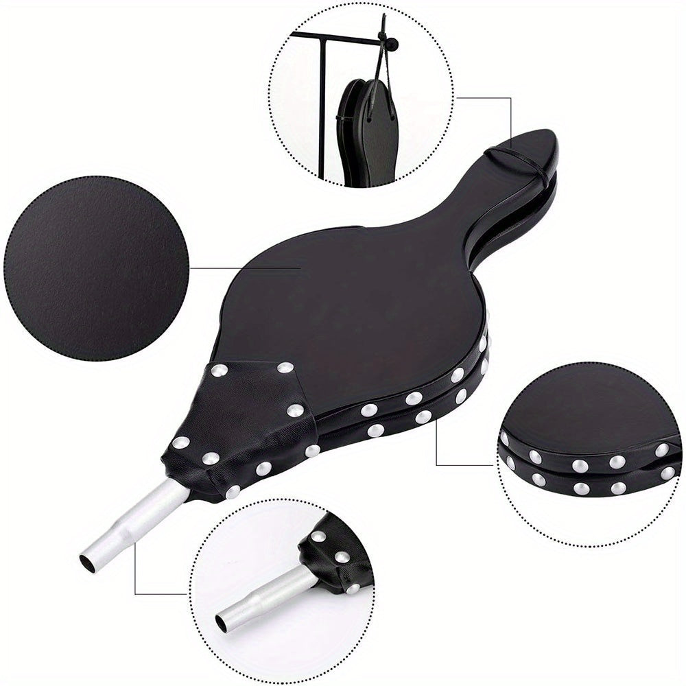 Black Fireplace Bellows Blower with Metal Nozzle, Hanging Strap, 40.64cm