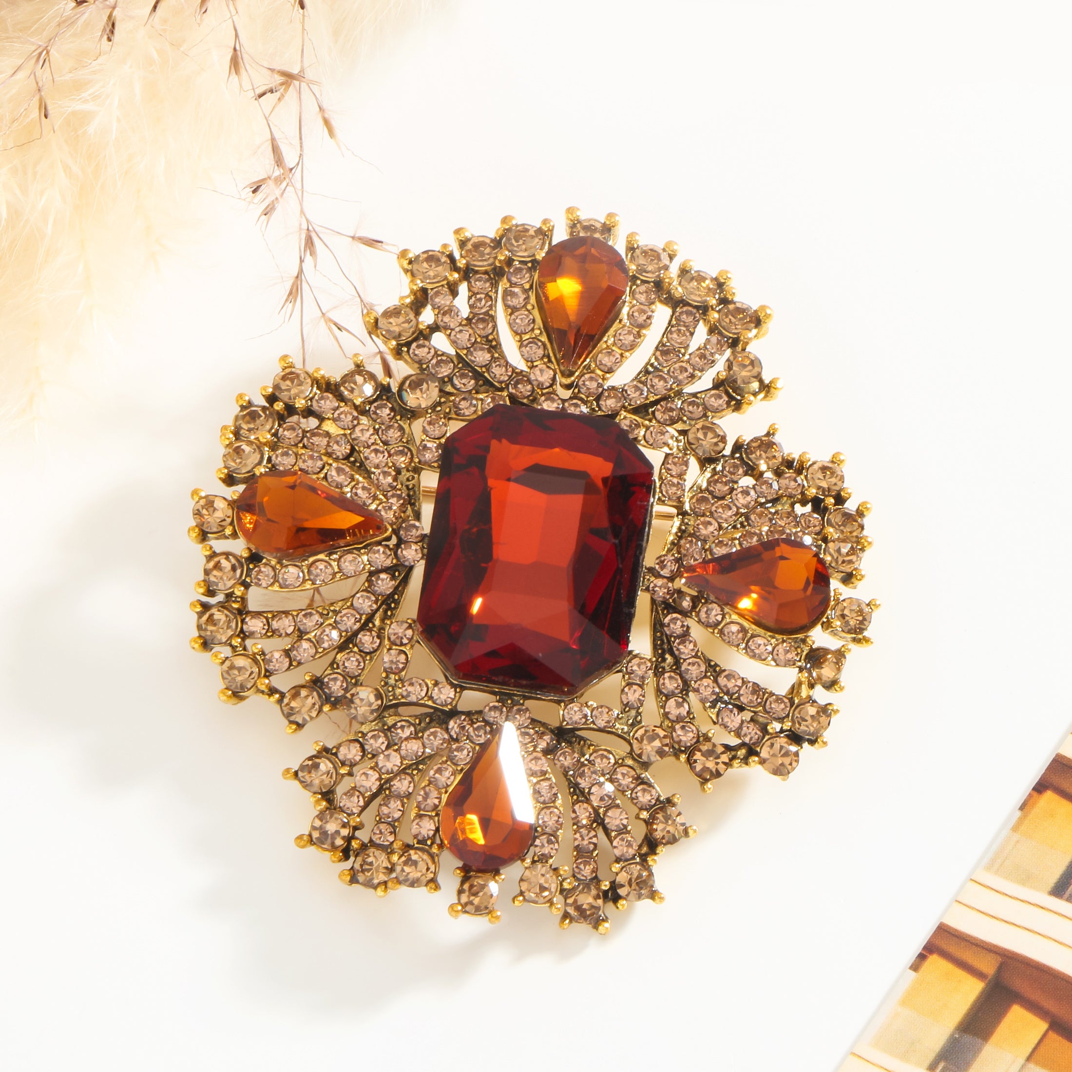 Ruby Rhinestone Brooch Pin for Women Elegant Jewelry Hypoallergenic