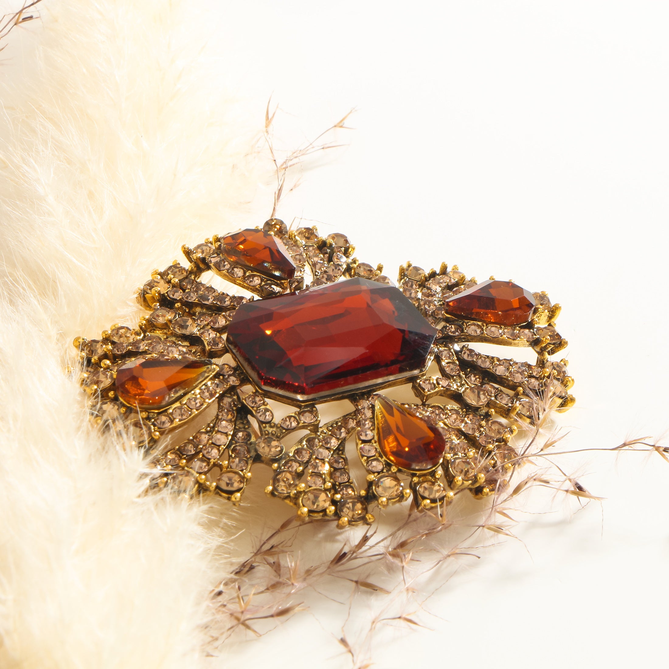 Ruby Rhinestone Brooch Pin for Women Elegant Jewelry Hypoallergenic