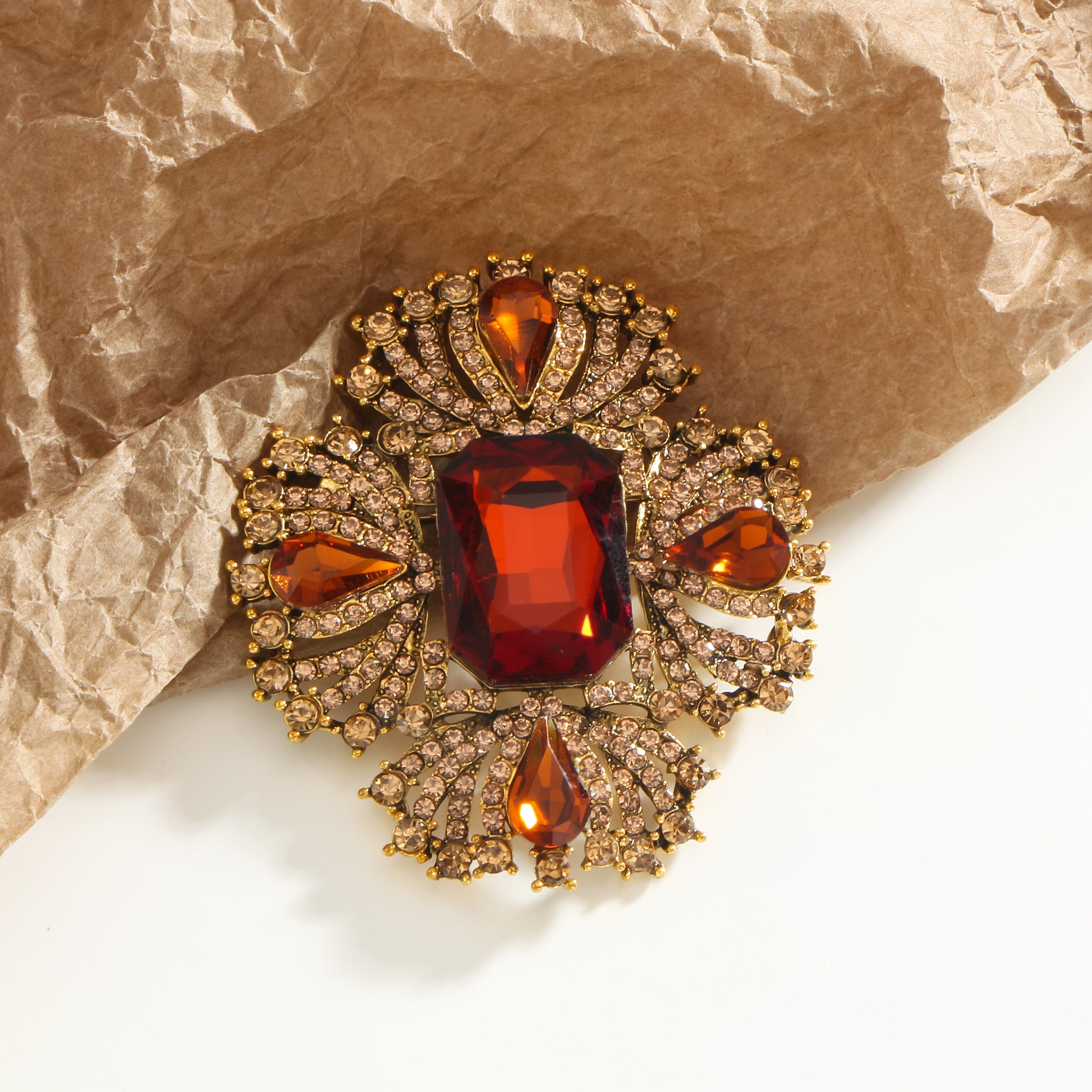 Ruby Rhinestone Brooch Pin for Women Elegant Jewelry Hypoallergenic