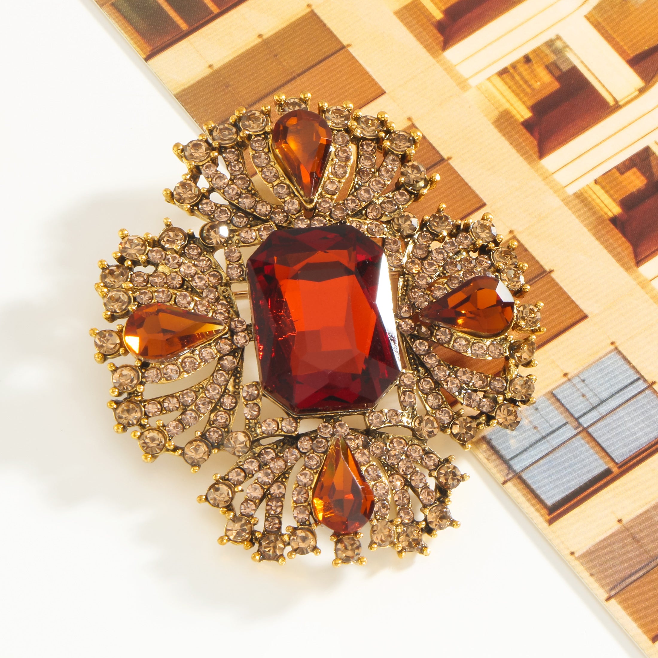 Ruby Rhinestone Brooch Pin for Women Elegant Jewelry Hypoallergenic