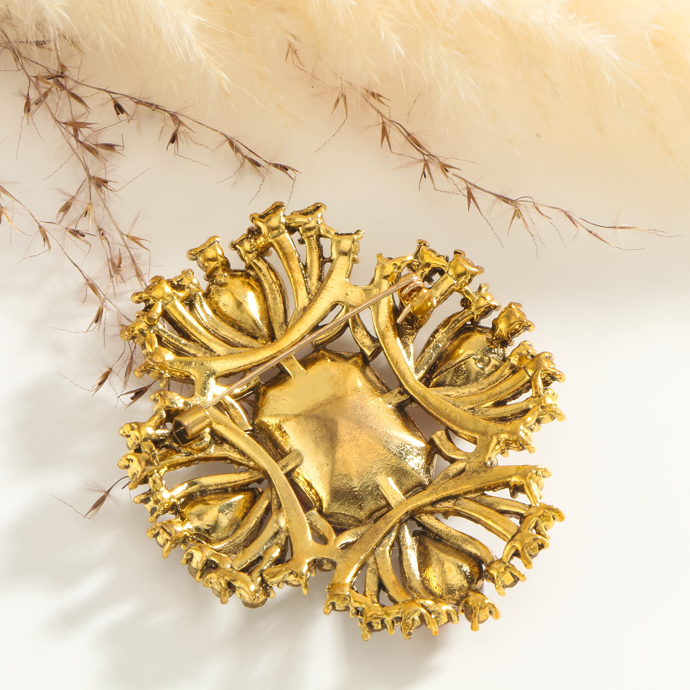 Ruby Rhinestone Brooch Pin for Women Elegant Jewelry Hypoallergenic