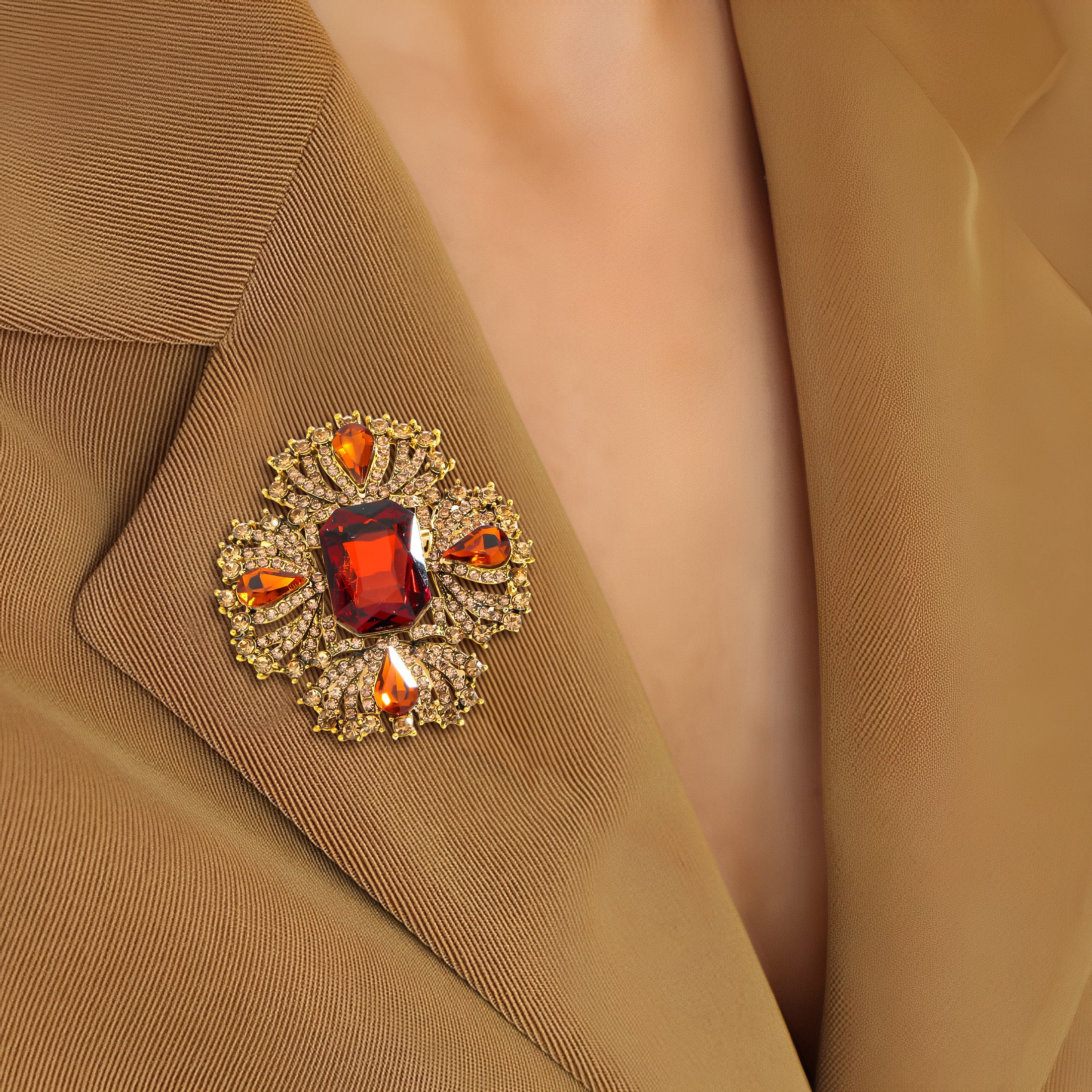 Ruby Rhinestone Brooch Pin for Women Elegant Jewelry Hypoallergenic