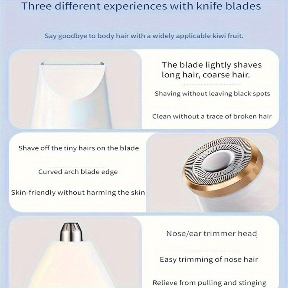 Kit de depilación eléctrica para mujeres 3 en 1 recargable por USB, recortadora de cuerpo completo