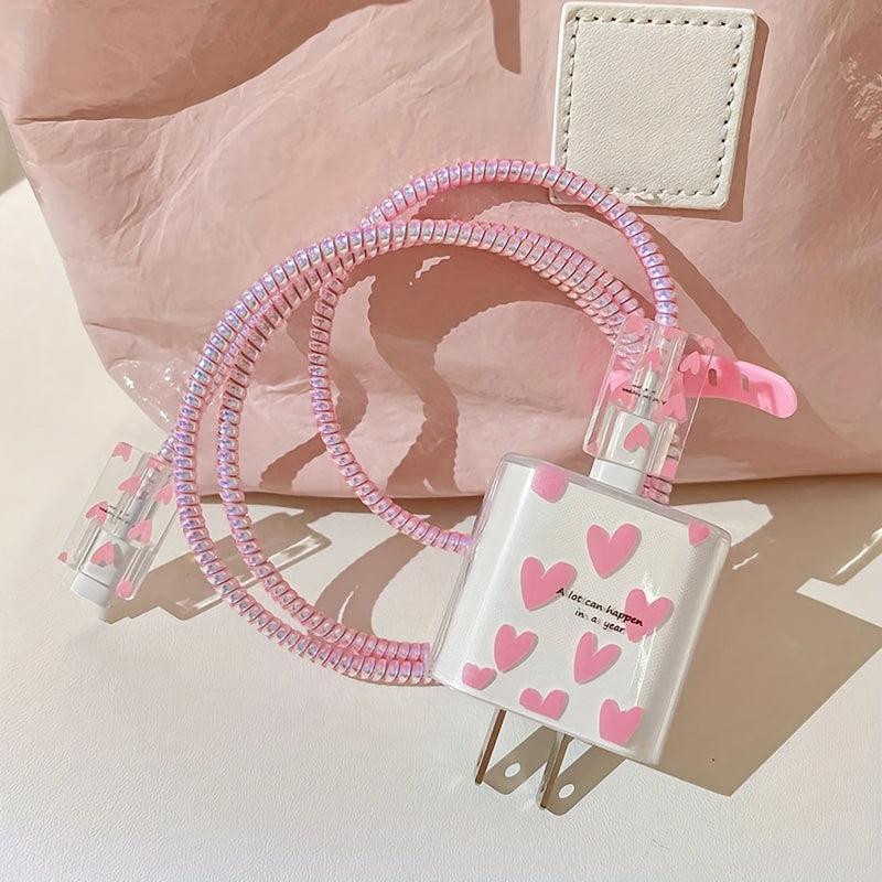 5 Pack Colorful Love Data Cable Protectors for iPhone 13/14/15 Pro Max with Lanyard Anti-Breakage Durable