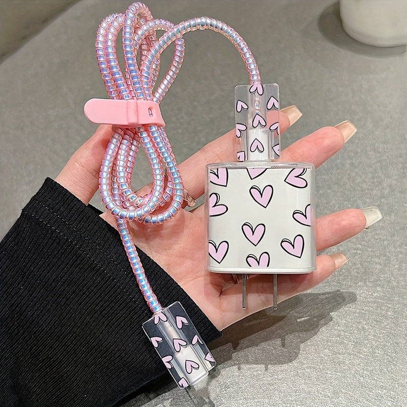 5 Pack Colorful Love Data Cable Protectors for iPhone 13/14/15 Pro Max with Lanyard Anti-Breakage Durable