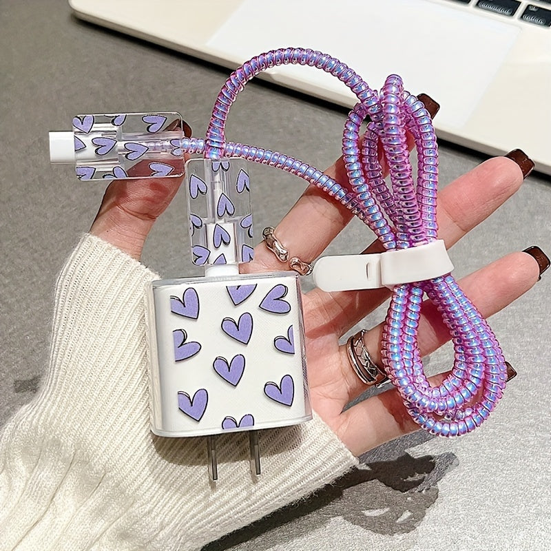 5 Pack Colorful Love Data Cable Protectors for iPhone 13/14/15 Pro Max with Lanyard Anti-Breakage Durable