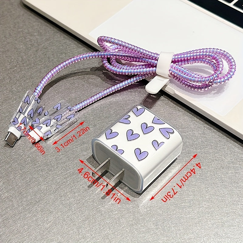 5 Pack Colorful Love Data Cable Protectors for iPhone 13/14/15 Pro Max with Lanyard Anti-Breakage Durable