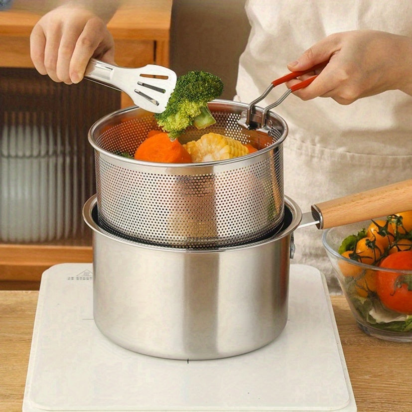 Stainless Steel Multi-Function Cooking Pot with Strainer for Boiling and Frying
