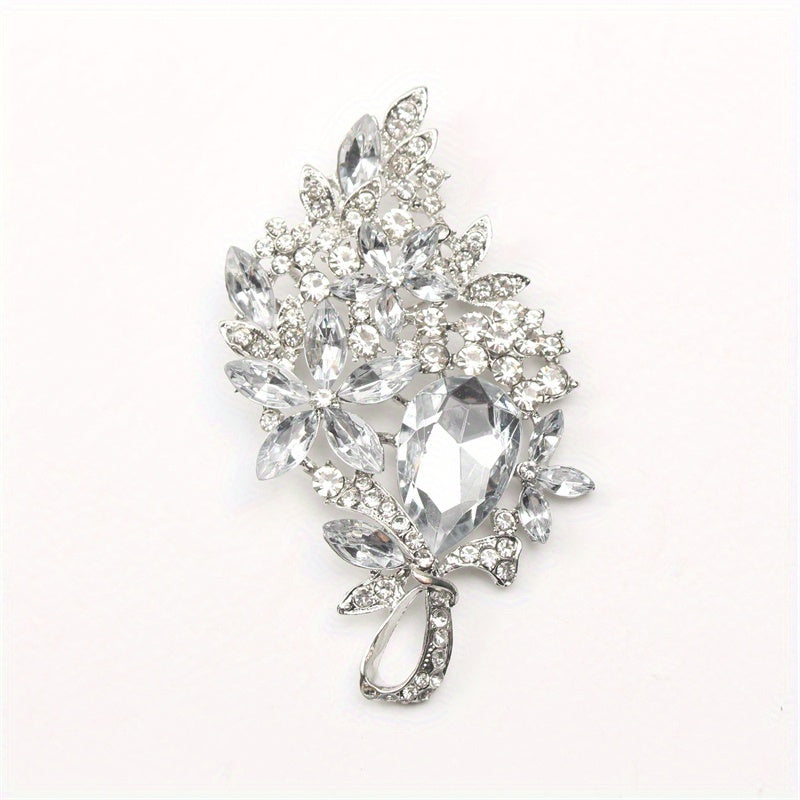 Oversized Crystal Glass Brooch with Rhinestones and Enamel Hollow-Out Design for Women
